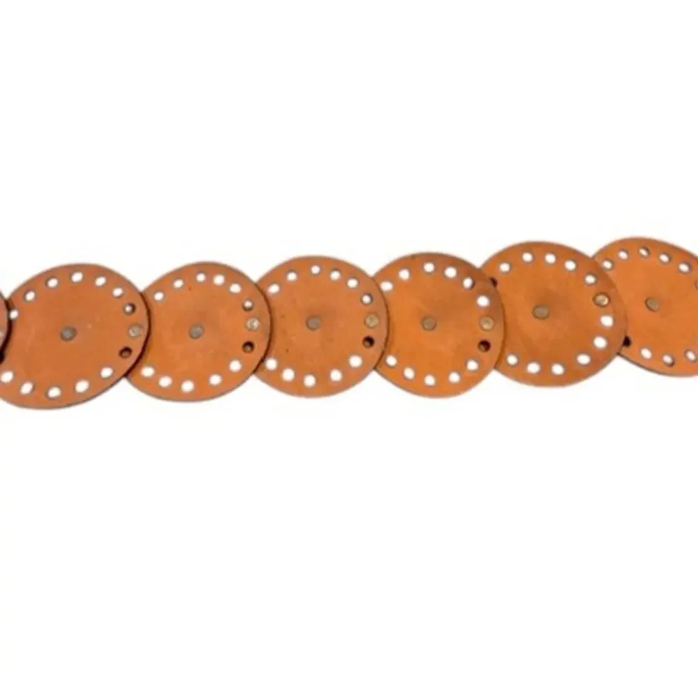 Boho Leather Disc Concho Belt Brown Brass Medallion Statement